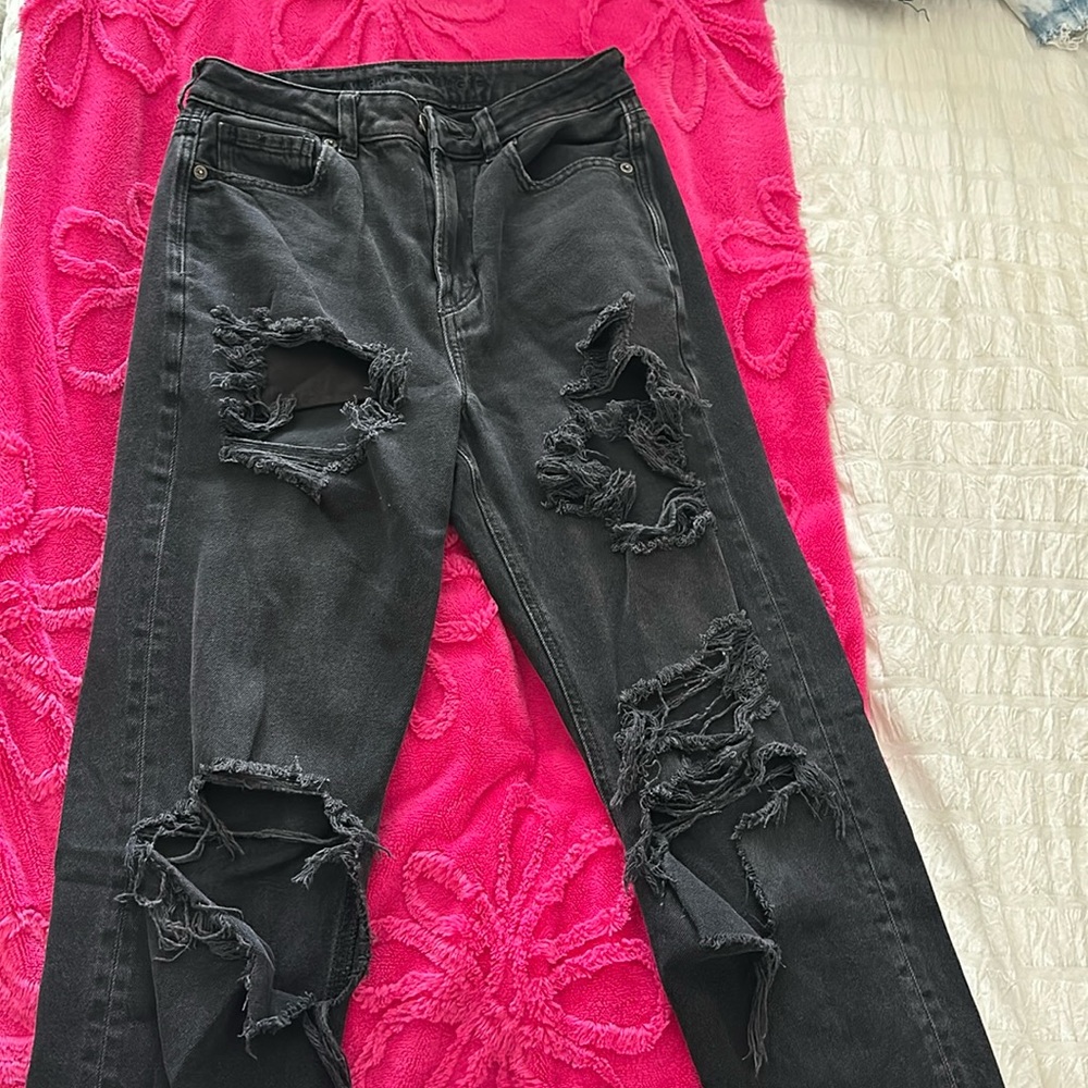 American eagle black mom ripped jeans size 2